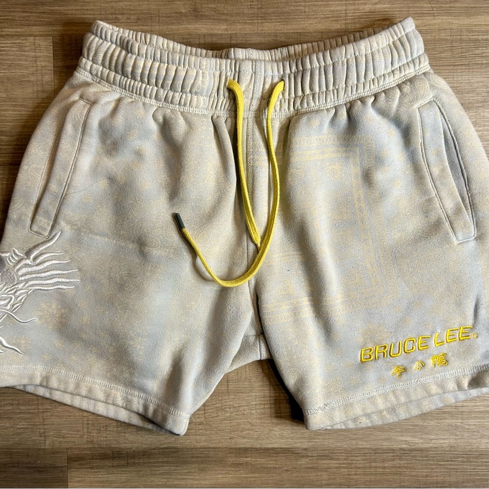 Bruce Lee Men's Athletic Shorts in Cream with Yellow Accents